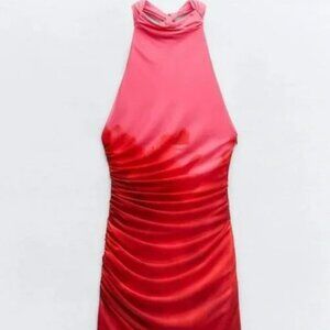 Zara Pink and Red High Neck Mini Dress